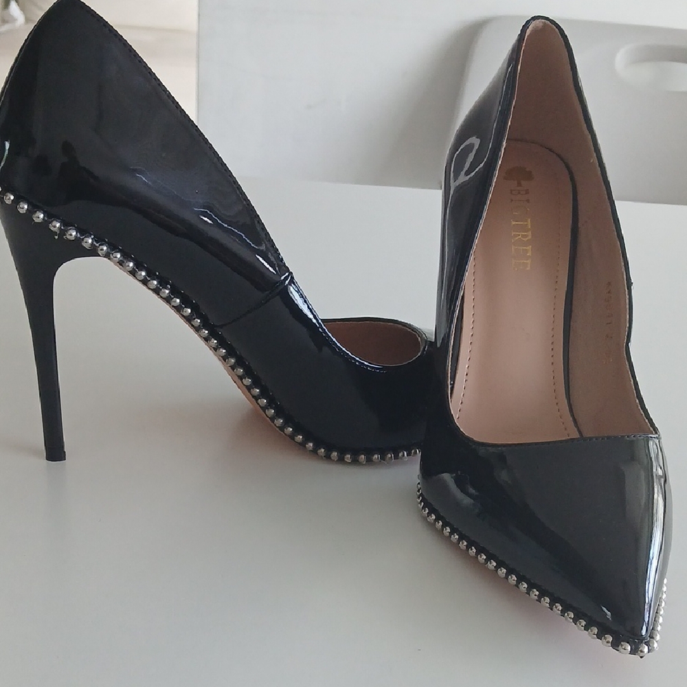 Black High Heel Pumps with Studded Detail